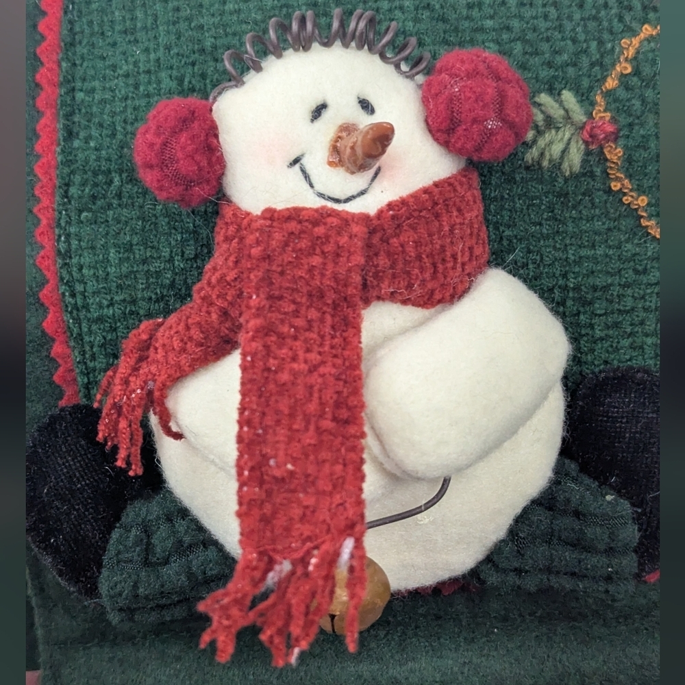 Felt Snowman Wall Hanging Vintage Embroidered With Jingle Bells - Picture 14 of 14